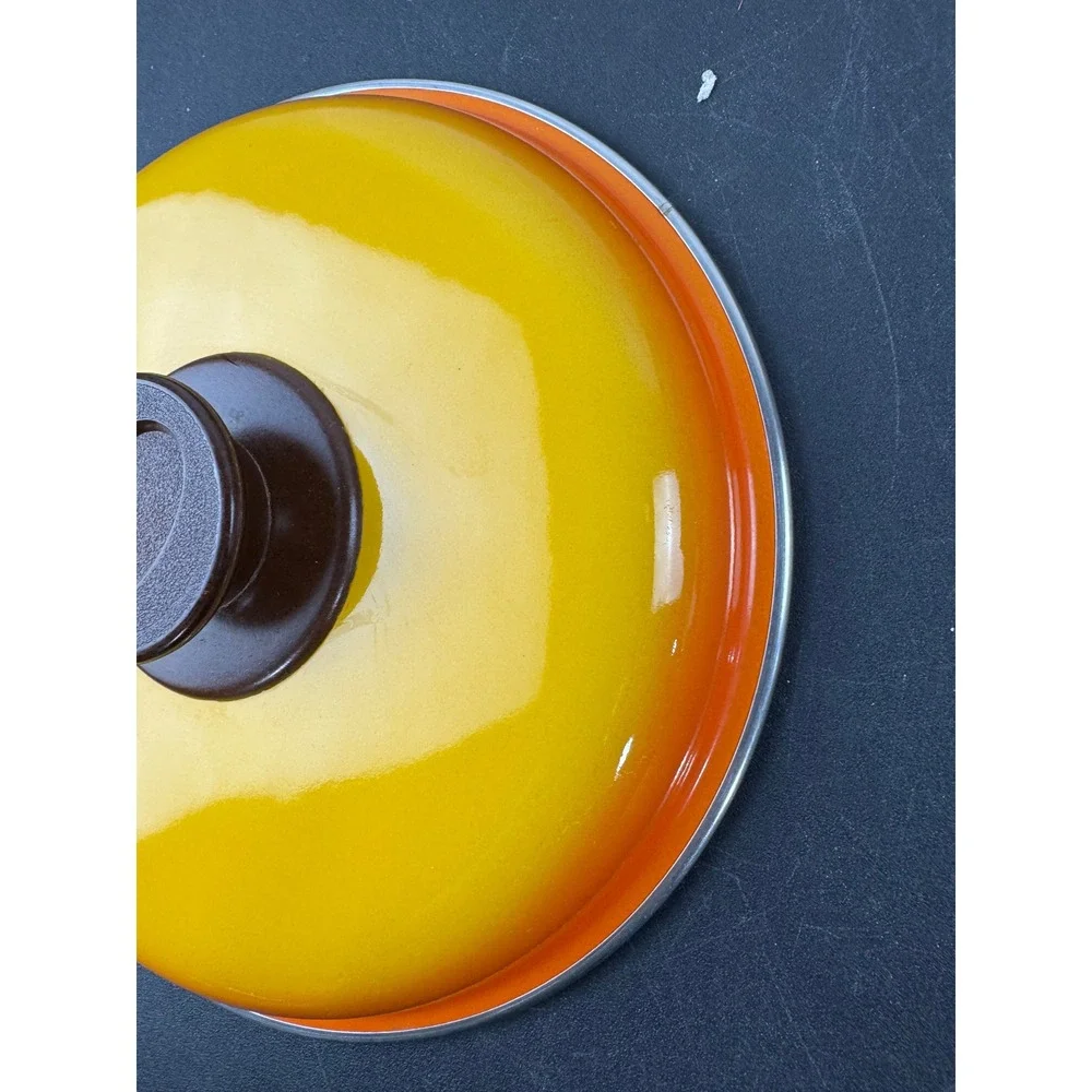 Vintage Enamel Pot Lid Yellow Orange Ombre Gradient Retro‎ Replacement 8.25 Inch